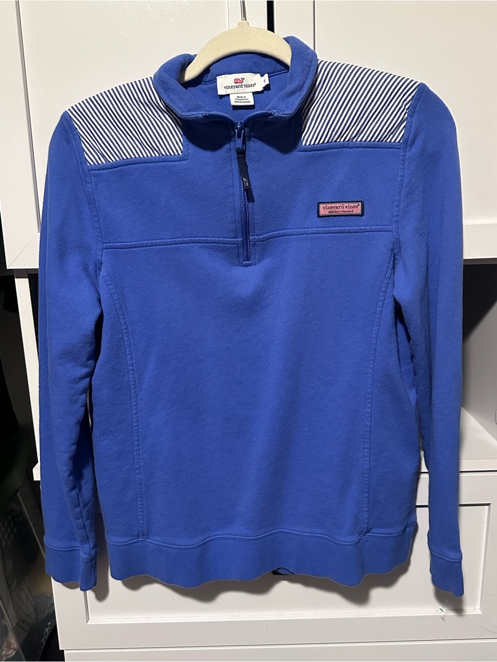 Vineyard Vines Shep Shirt Small Blue Striped Quarter Zip Pullover 100% Cotton